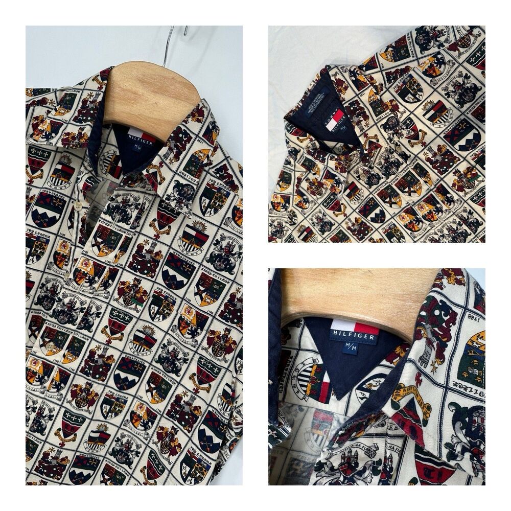 Vintage Tommy Hilfiger Men's M  University Crest Print Shirt Colleges 1990s 90's